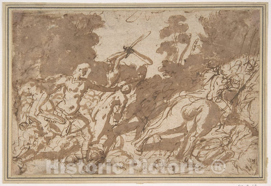 Art Print : Italian, Roman-Bolognese, 17th Century - Battle Scene (Samson Slaying The Philistines ?) : Vintage Wall Art