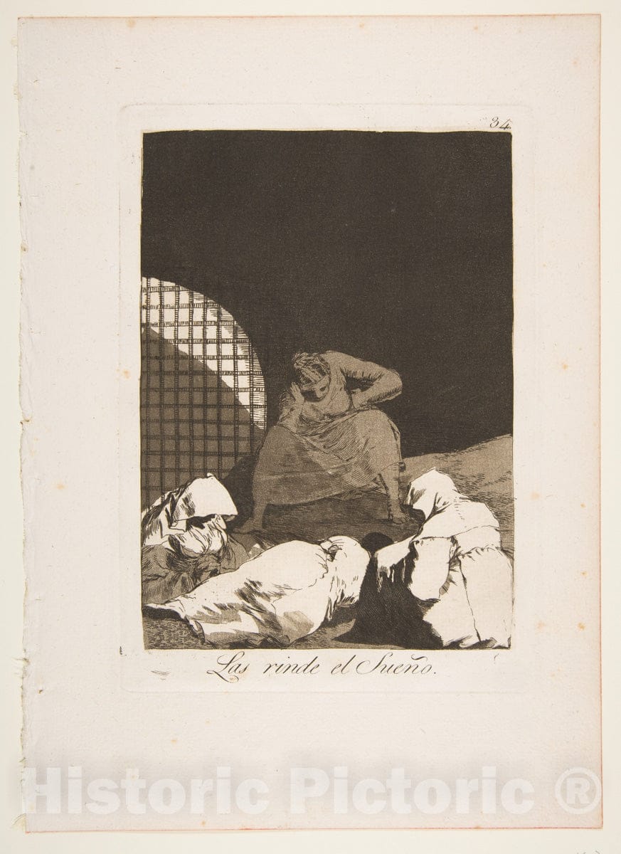 Art Print : Goya - Plate 34 from 'Los Caprichos': Sleep Overcomes Them (Las rinde el Sueño.) : Vintage Wall Art