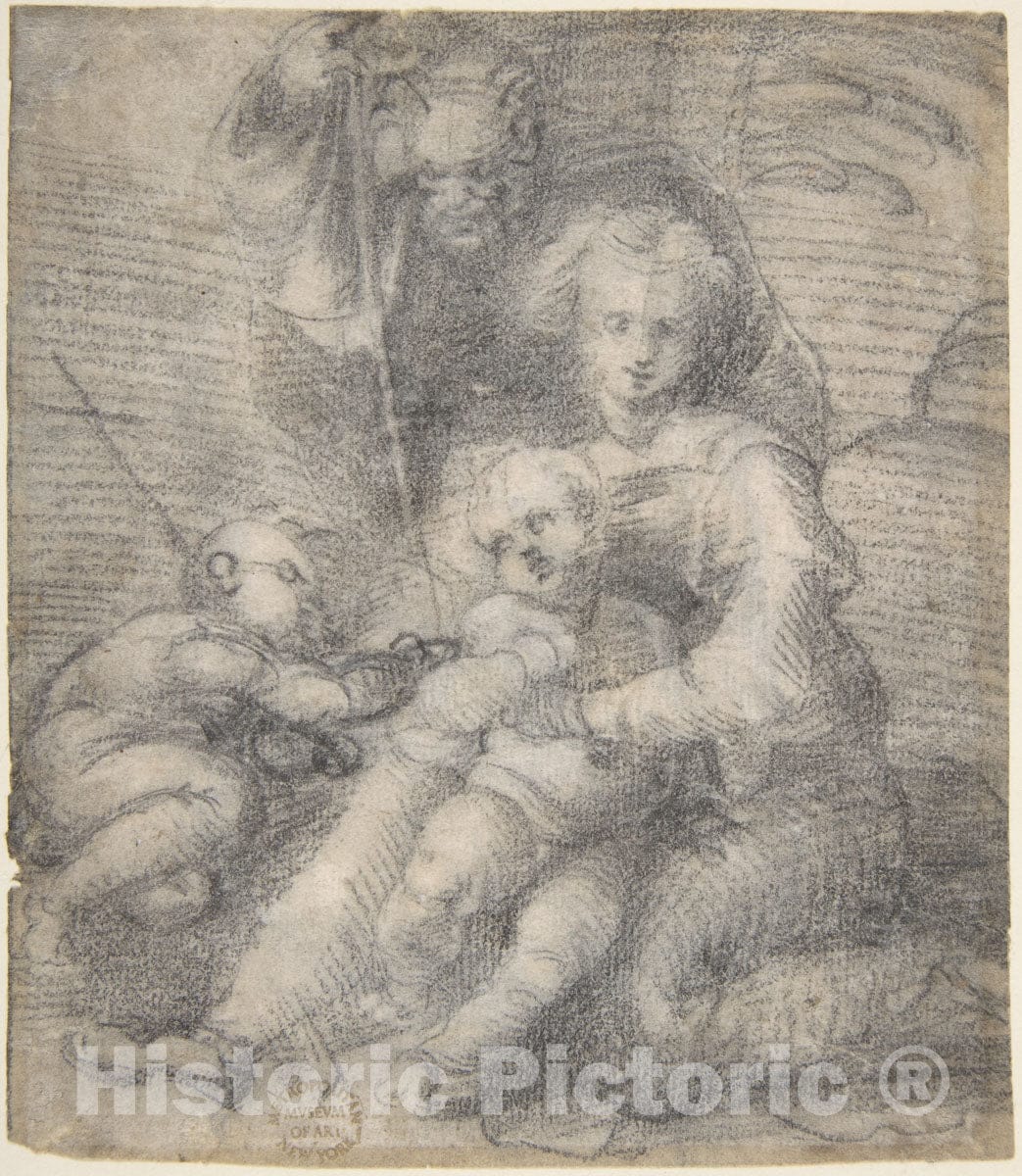 Art Print : Workshop of Fra Bartolomeo (Bartolomeo di Paolo del Fattorino) - The Holy Family with Saint John The Baptist : Vintage Wall Art