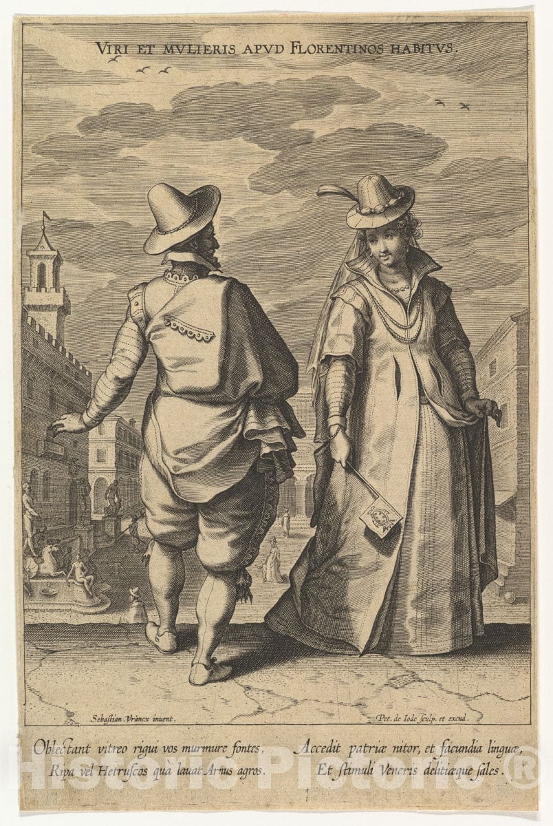 Art Print : Pieter de Jode I - Viri et Mulieris apud Florentinos Habitus, from Fashions of Different Nations : Vintage Wall Art