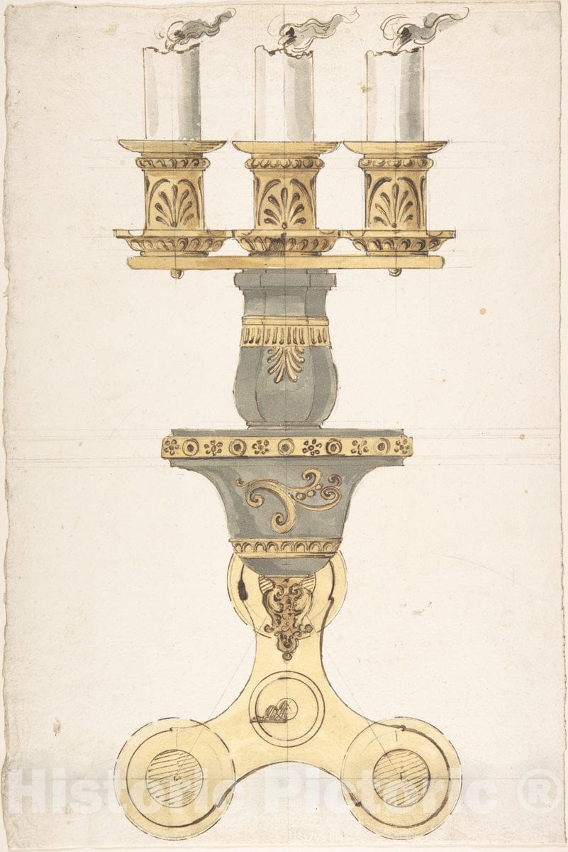 Art Print : Italian, 19th Century - Design for a Candelabra : Vintage Wall Art