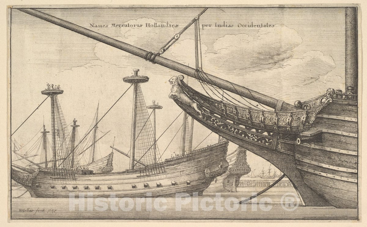 Art Print : Wenceslaus Hollar - Naues Mercatoriæ Hollandicæ per Indias Occidentales (Dutch West Indiaman) : Vintage Wall Art