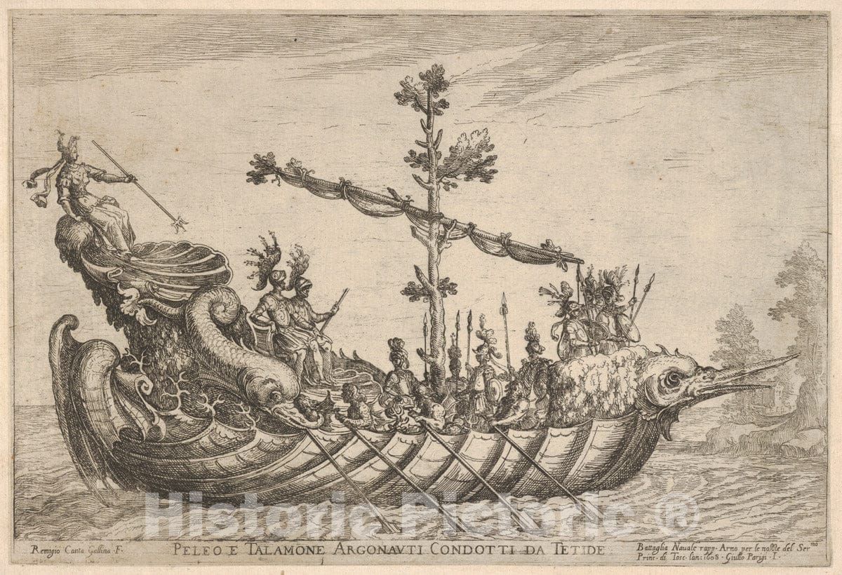 Art Print : Remigio Cantagallina - Peleus and Talamon, from the series 'Vessels of the Argonauts, 1608 : Vintage Wall Art