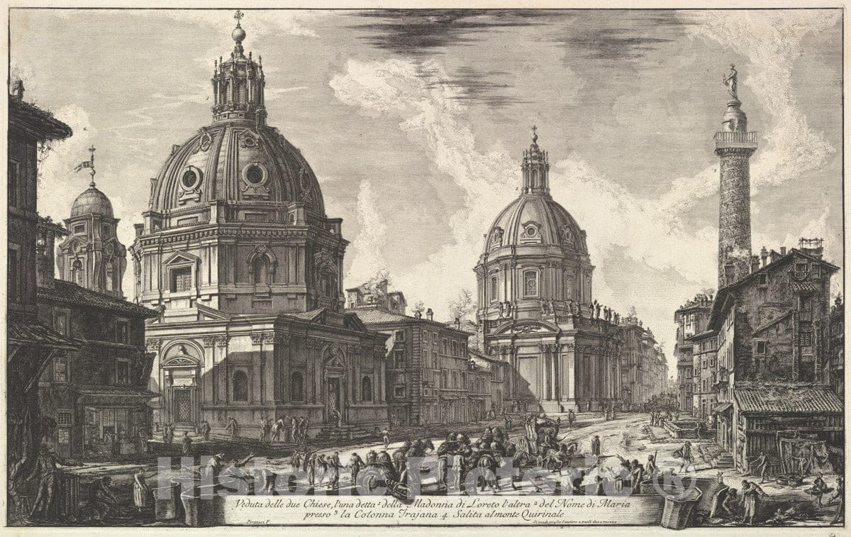 Art Print : Two Churches Near Trajan's Column - Artist: Giovanni Battista Piranesi - Created: c1762 : Vintage Wall Art
