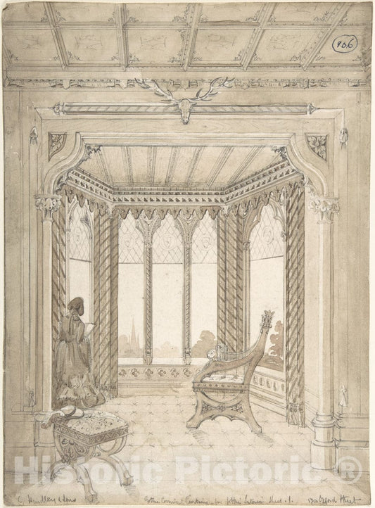 Art Print : Charles Hindley and Sons - Design for a Gothic Interior : Vintage Wall Art