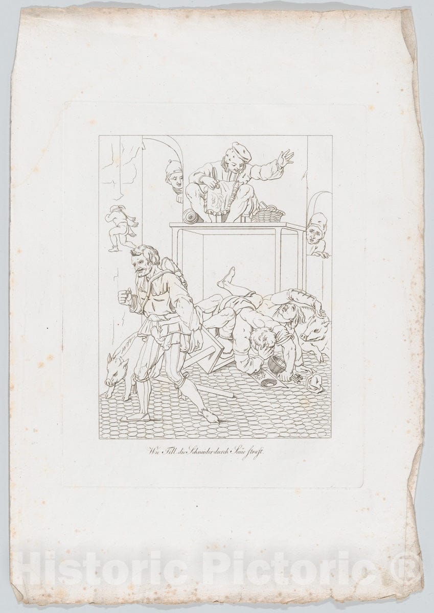 Art Print : Johann Heinrich Lips - Wie Till die Schneider duch Saüe straft (How Till Eugenspiegel Punished The Tailors) : Vintage Wall Art
