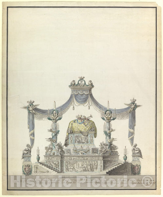Art Print : Vincenzo Brenna - Catafalque of The Empress Catherine The Great of Russia (Side Elevation). : Vintage Wall Art