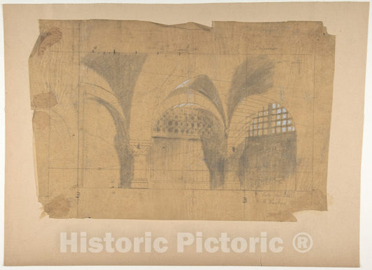 Art Print : Eugène Cicéri - Design for a Stage Set at The Opéra, Paris 8 : Vintage Wall Art