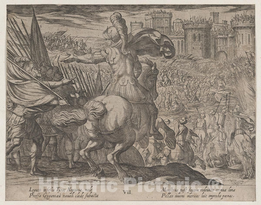 Art Print : Antonio Tempesta - Plate 7: Alexander Attacking Tyre from The Sea, from The Deeds of Alexander The Great : Vintage Wall Art