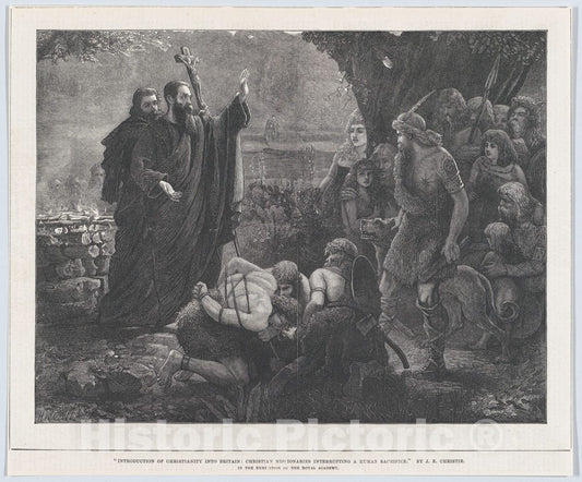 Art Print : Introduction of Christianity into Britain - Artist: Henry Whitmore Cutts and Company - Created: 1878 : Vintage Wall Art