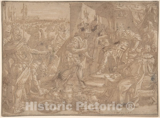 Art Print : Maerten de VOS - Holofernes Before Nebuchadnezzar (Judith 2:4-13) : Vintage Wall Art
