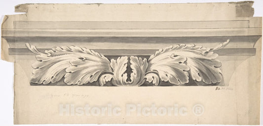 Art Print : British, 19th Century - Design for an Entablature Carved with Acanthus : Vintage Wall Art