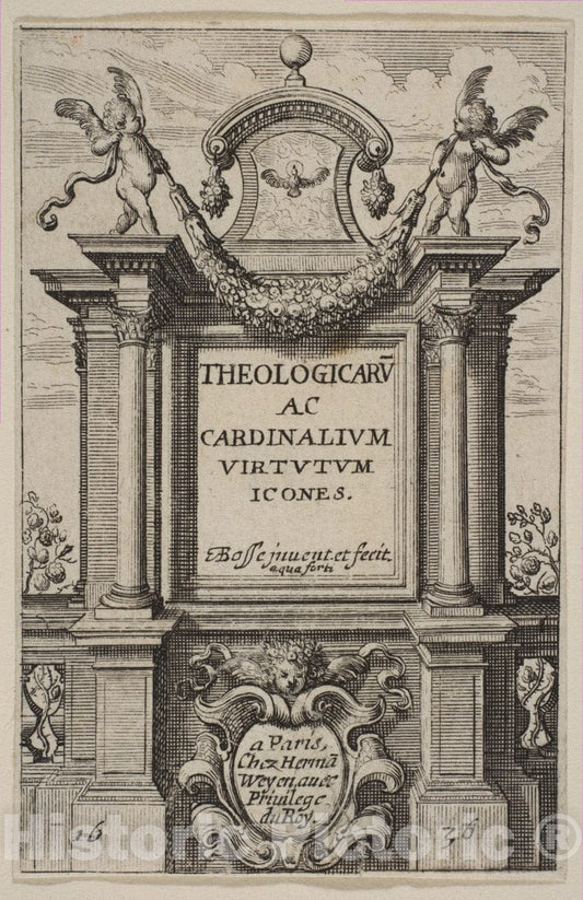 Art Print : Abraham Bosse - Frontispiece to The Theological and Cardinal Virtues : Vintage Wall Art