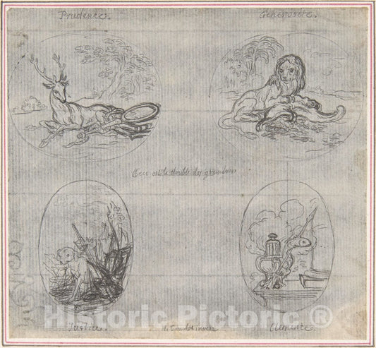 Art Print : Hubert François Gravelot - Four Small Allegories : Vintage Wall Art