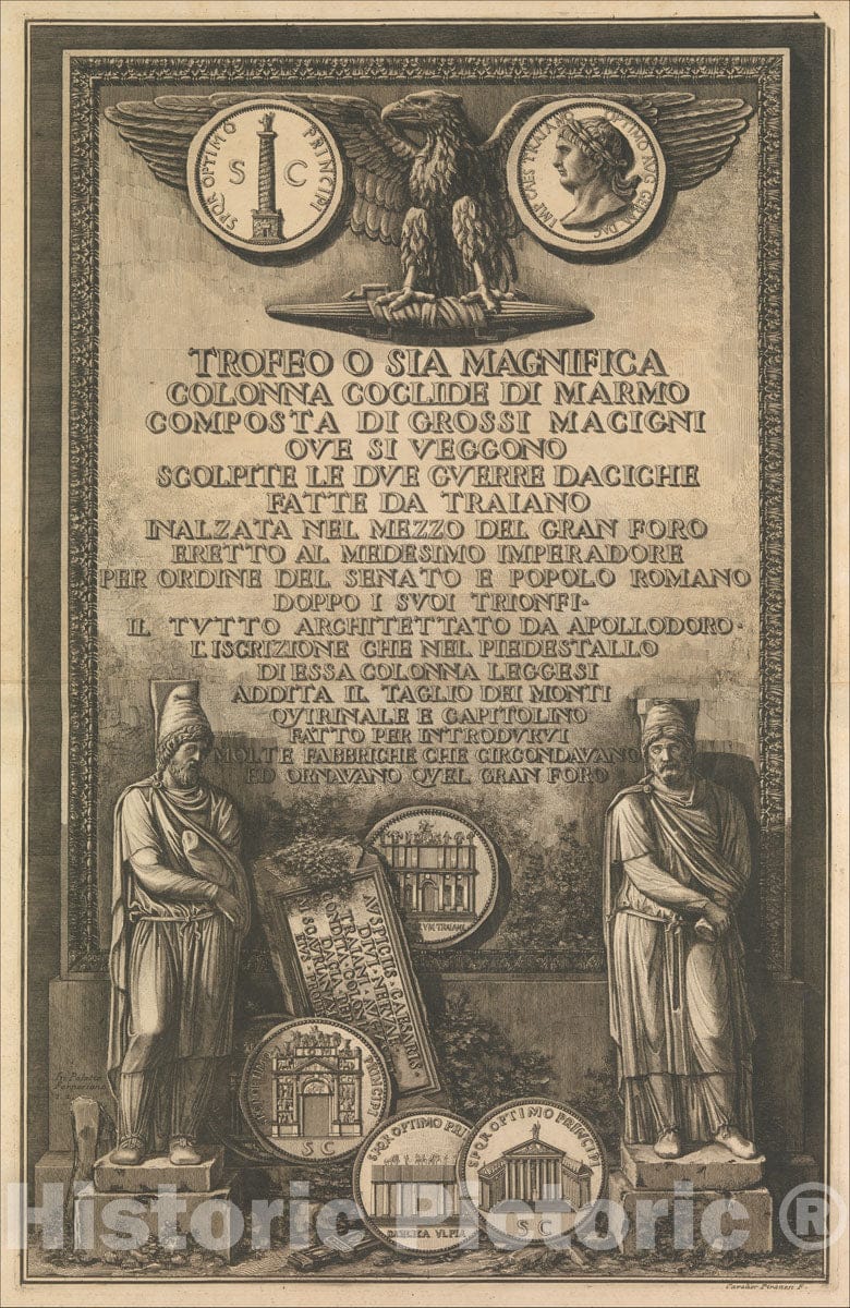 Art Print : Giovanni Battista Piranesi - Title Page, from Trofeo o sia Magnifica Colonna Coclide.(The Trophy or Magnificent Spiral Column) : Vintage Wall Art