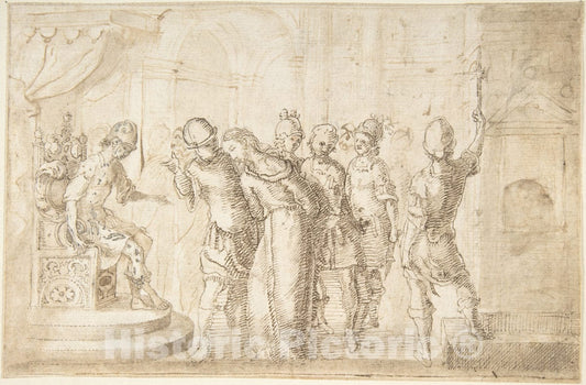 Art Print : Spanish, School of Seville, 17th Century - Christ Brought Before Pontius Pilate : Vintage Wall Art