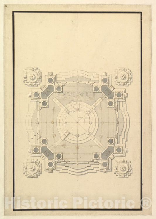 Art Print : Workshop of Giuseppe Galli Bibiena - Ground Plan for a Catafalque for Louis, Dauphin of France, d. 1711 : Vintage Wall Art