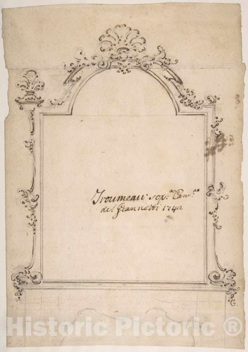 Art Print : Domenico Silvestro Giannotti - Design for a Carved Mirror Frame Surmounting a Mantle (Trumeau) : Vintage Wall Art
