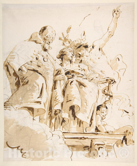 Art Print : Giovanni Battista Tiepolo - Aged Dignitary Attended by Mercury and Prudence : Vintage Wall Art