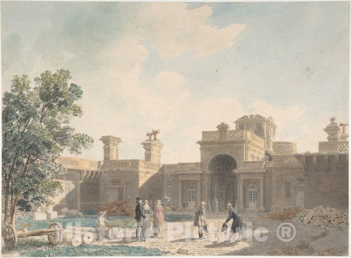 Art Print : Jean Lubin Vauzelle - The Entrance Portico of The Château d'Anet, seen from The Interior of The Courtyard : Vintage Wall Art
