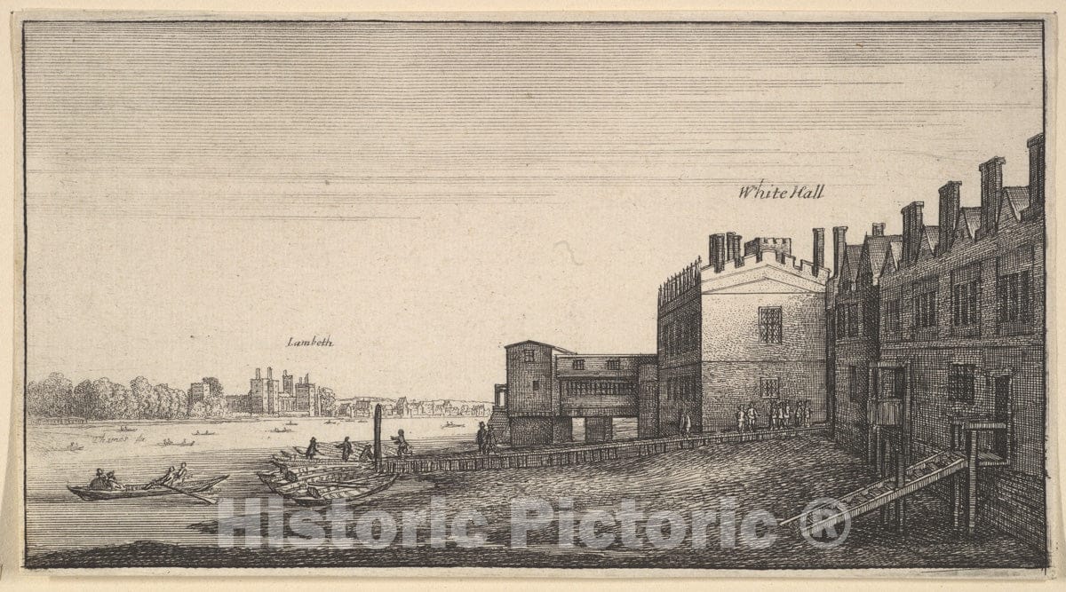 Art Print : Wenceslaus Hollar - A View of Lambeth Palace from The River at Whitehall Stairs : Vintage Wall Art