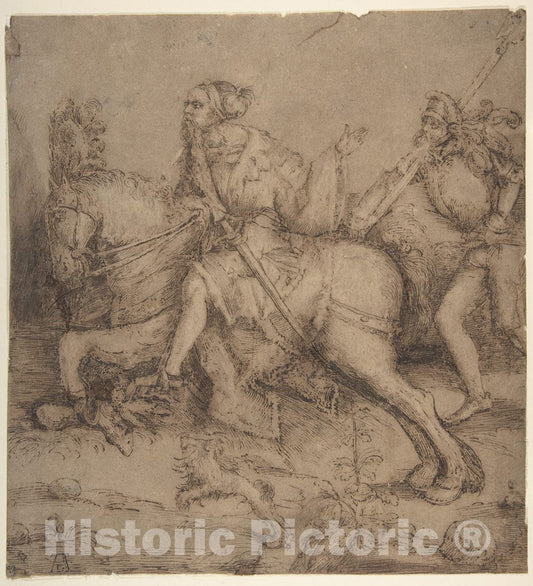 Art Print : Albrecht Dürer - Knight on Horseback and Landsknecht : Vintage Wall Art