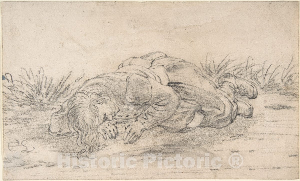 Art Print : Cornelis Saftleven - A Boy Sleeping in The Outdoors : Vintage Wall Art