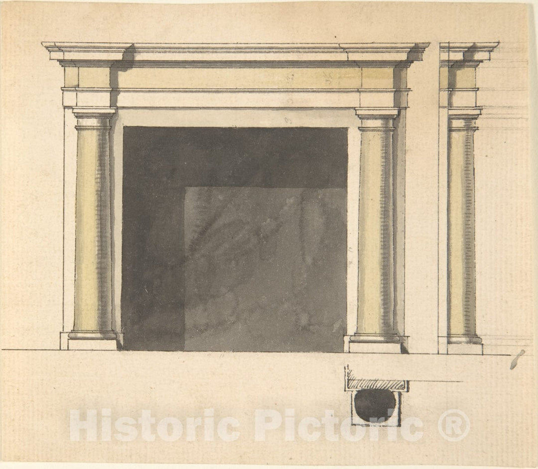 Art Print : Sir William Chambers - Design for a Chimneypiece - 426825 : Vintage Wall Art