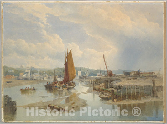 Art Print : Edward Duncan - A Town on an Estuary at Low Tide : Vintage Wall Art