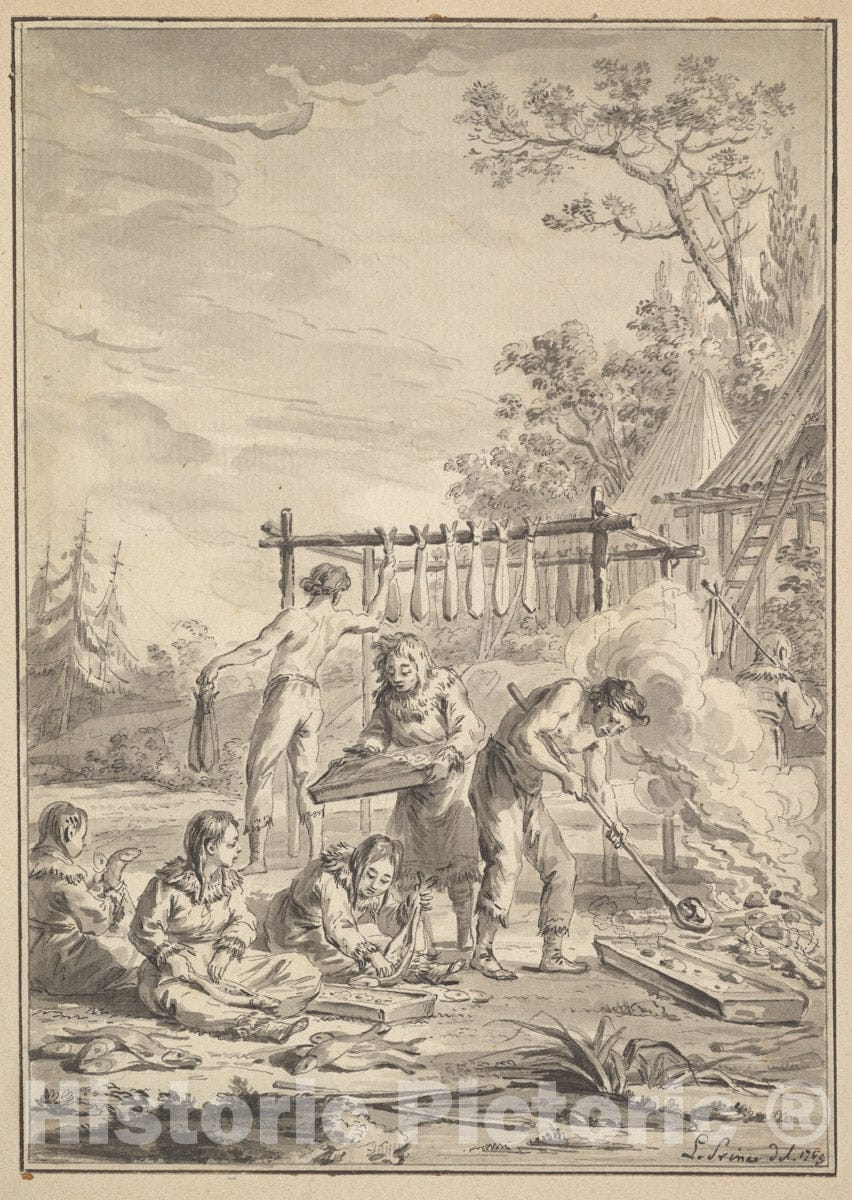 Art Print : Jean-Baptiste Le Prince - Kamchatkans Preparing Fish to be Dried : Vintage Wall Art