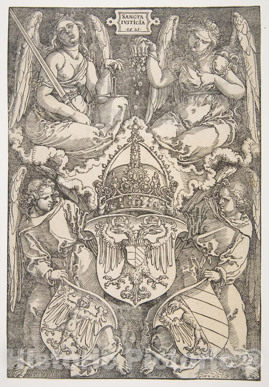Art Print : Albrecht Dürer - The Arms of The German Empire and The City of Nuremberg : Vintage Wall Art