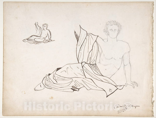 Art Print : Pierre Jean David d'Angers - General Bonchamp Shown in a Pose Designed for His Tomb (Recto) : Vintage Wall Art