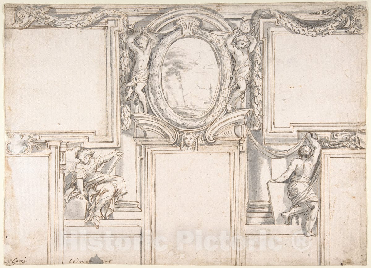 Art Print : Luigi Garzi - Design Wall Elevation with Stucco and Painted Decorations : Vintage Wall Art