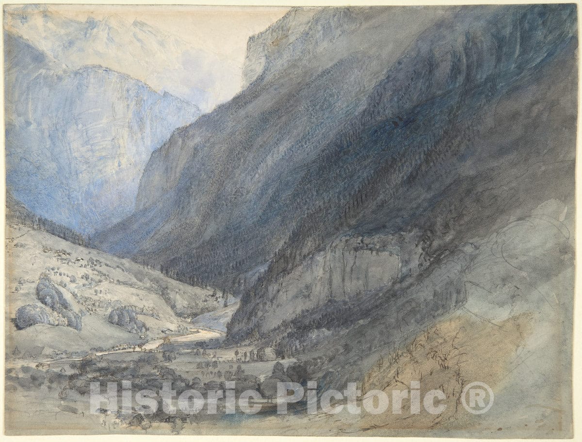 Art Print : John Ruskin - The Valley of Lauterbrunnen, Switzerland : Vintage Wall Art