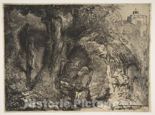 Art Print : Rembrandt (Rembrandt Van Rijn) - Saint Francis Beneath a Tree, Praying : Vintage Wall Art