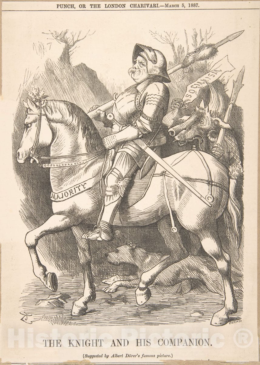 Art Print : Sir John Tenniel - The Knight and His Companion (Punch, March 5, 1887) : Vintage Wall Art