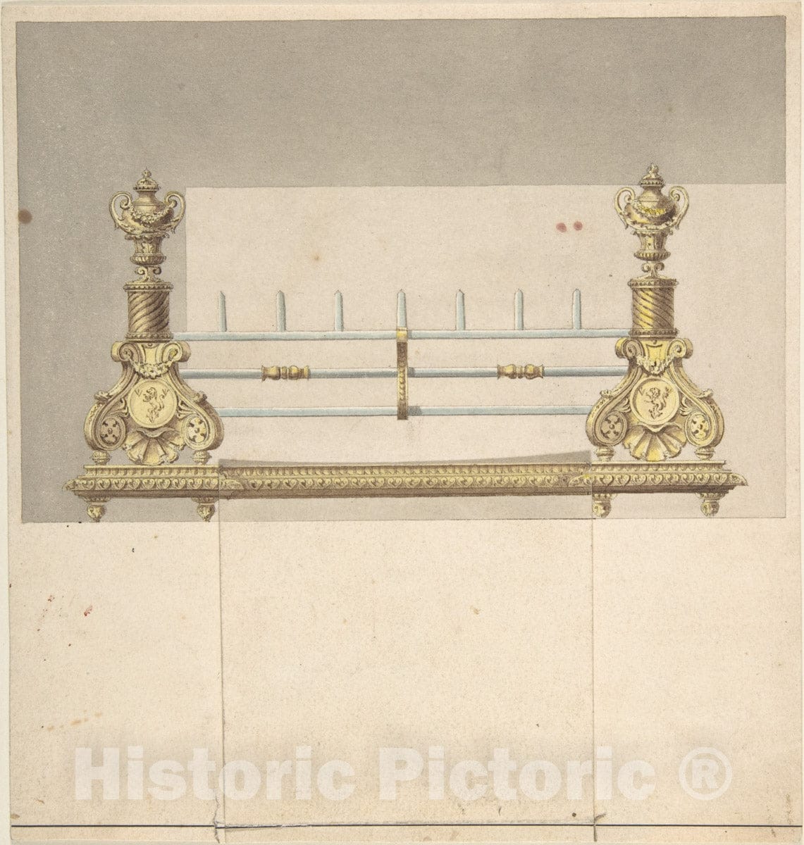 Art Print : Benjamin Dean Wyatt - Design for Cast-Iron Grate with Green Metal Surround 2 : Vintage Wall Art