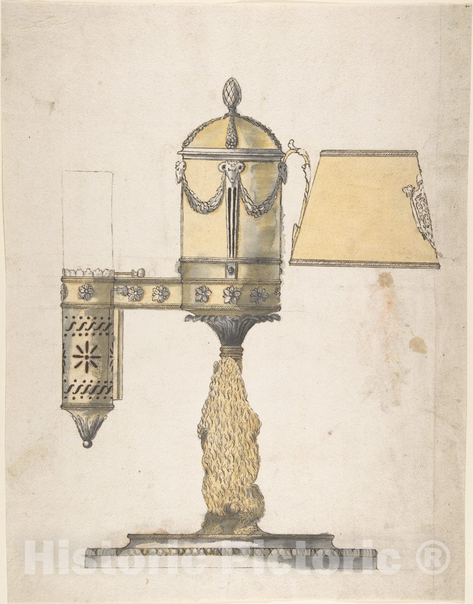 Art Print : Italian, 19th Century - Argand Lamp with Shade : Vintage Wall Art