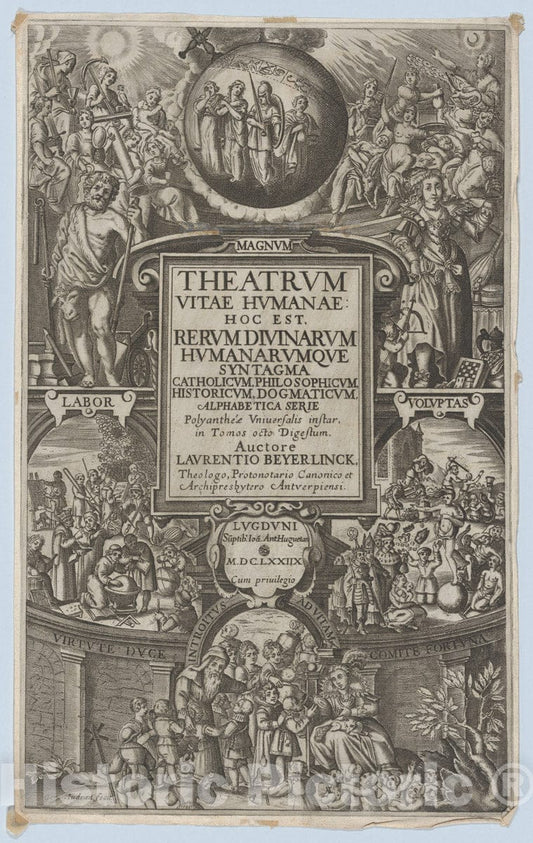 Art Print : Girard Audran - Frontispiece for 'Theatrum Vitae Humanae' : Vintage Wall Art