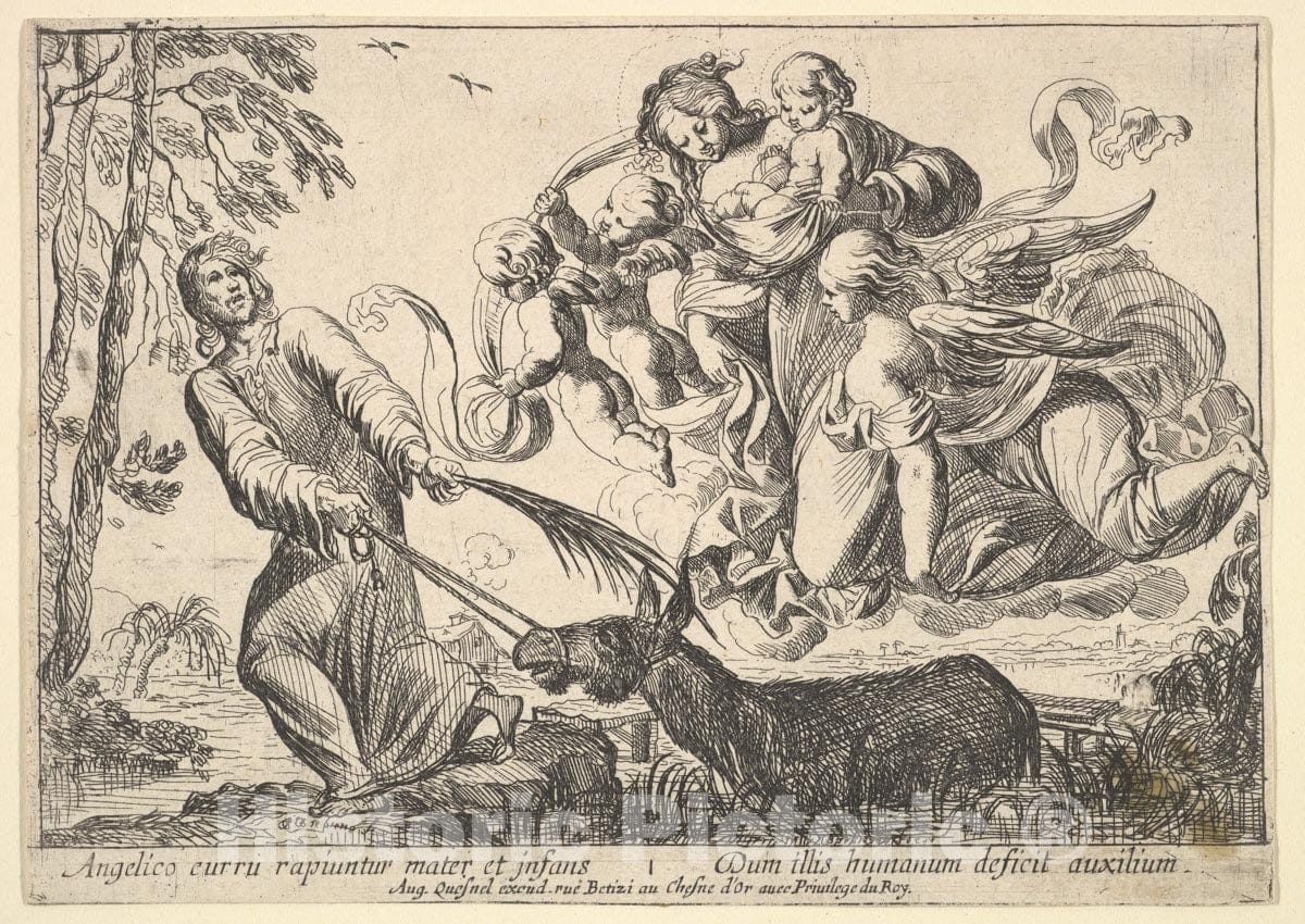 Art Print : Pierre Brebiette - Angels Lifting Virgin and Child : Vintage Wall Art