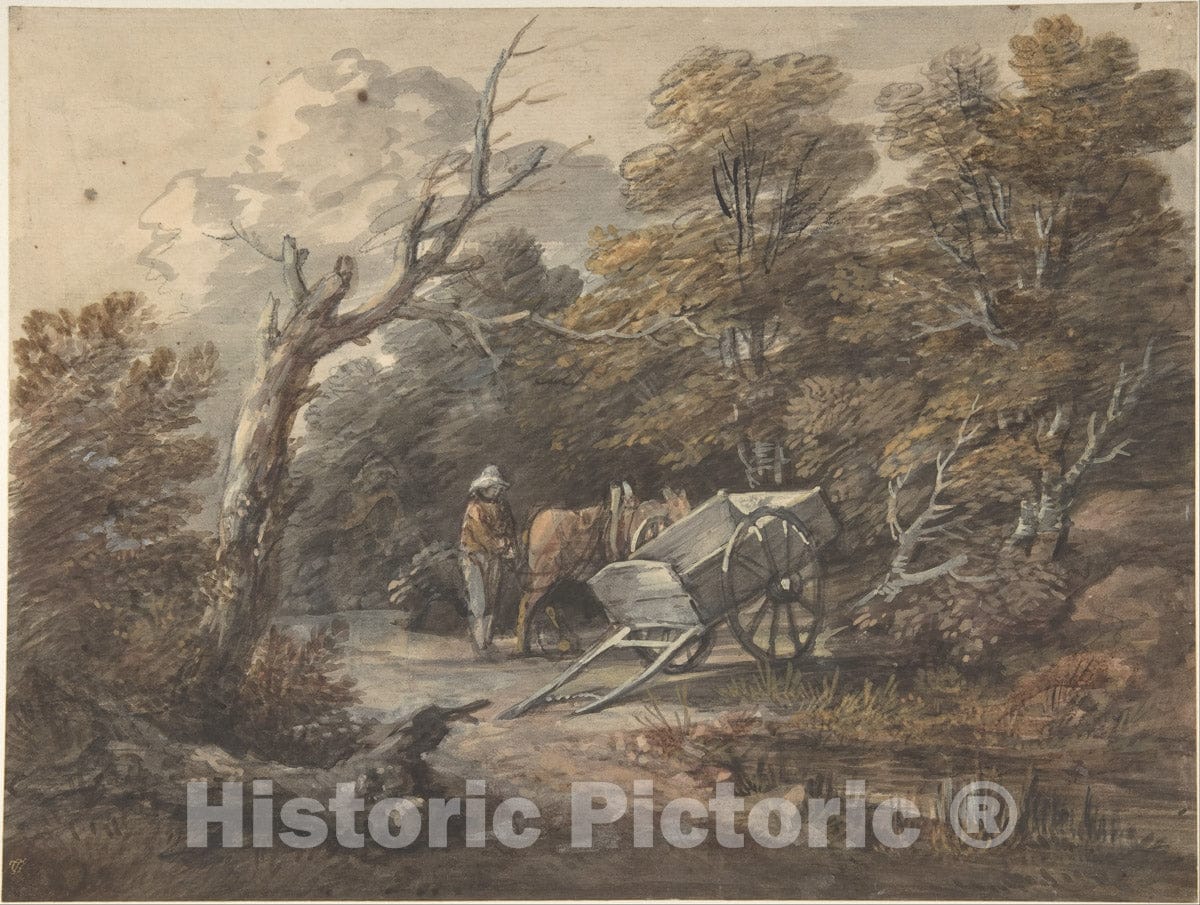 Art Print : Thomas Gainsborough - Woodland Scene with a Peasant, a Horse, and a Cart : Vintage Wall Art