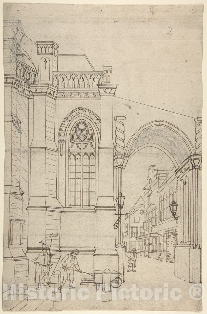 Art Print : Jan Hendrik Verheyen - A Townscape with a Churchgate : Vintage Wall Art