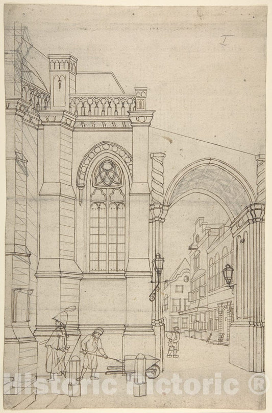 Art Print : Jan Hendrik Verheyen - A Townscape with a Churchgate : Vintage Wall Art