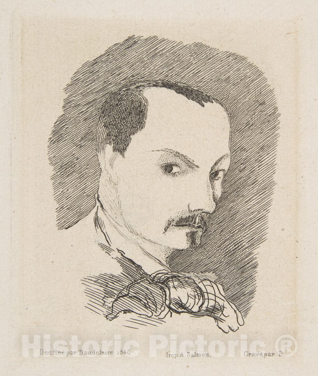 Art Print : Félix Bracquemond - Portrait of Charles Baudelaire, After his own Design of 1848 : Vintage Wall Art
