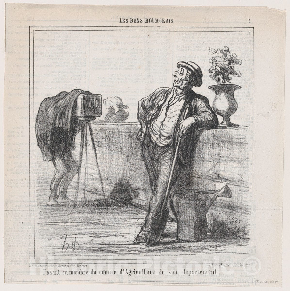 Art Print : Honoré Daumier - Posing as an Official of The Local Agricultural fair, from 'The Good Bourgeois,' published in Le Charivari, January 30, 1865 : Vintage Wall Art