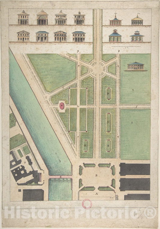 Art Print : Gabriel Thouin - Jardin Public, Champs Elysées v.2 : Vintage Wall Art