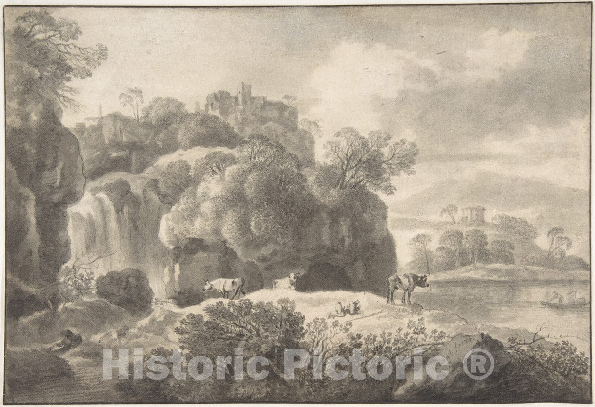 Art Print : Johann Christian Klengel - Ideal Landscape with a Shepherd and Cows : Vintage Wall Art