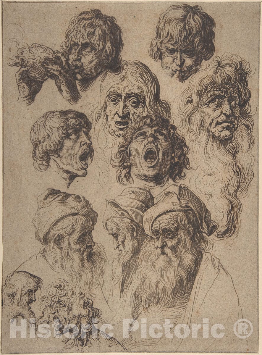 Art Print : Jacques de Gheyn II - Study of Eleven Heads : Vintage Wall Art