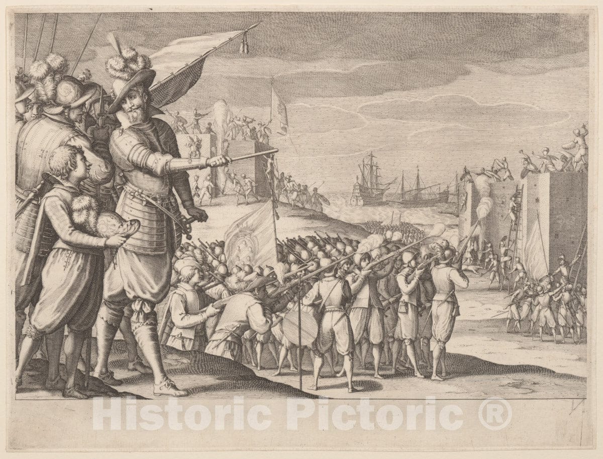 Art Print : Jacques Callot - Assault on Two Fortresses : Vintage Wall Art