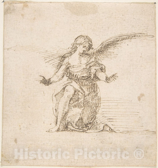 Art Print : Spanish, School of Seville, 17th Century - Kneeling Angel with Hands Outstretched : Vintage Wall Art